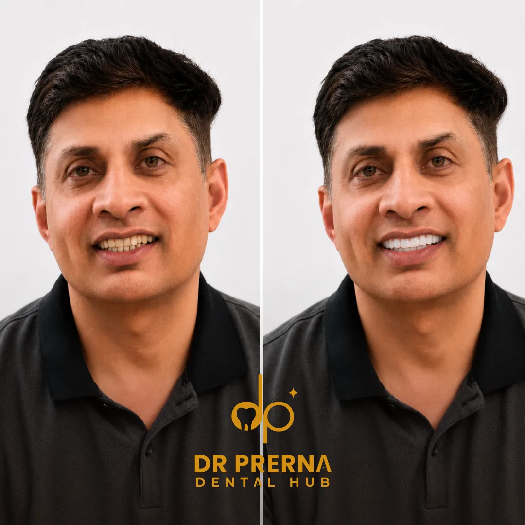 Before and after smile makeover result 6 at Dr. Prerna Dental Hub, Rohini